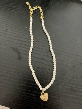 Coach Pearl Beaded Necklace with Gold Heart Pendant - White